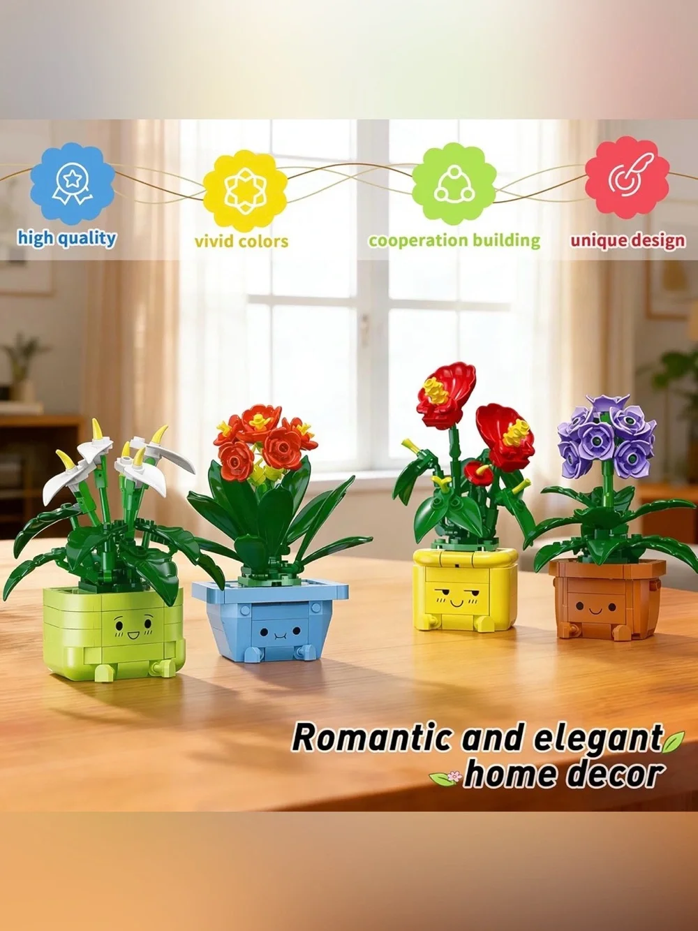 Flower Building Kit for Adults, 614 Pcs Happy Plants Flowers Set